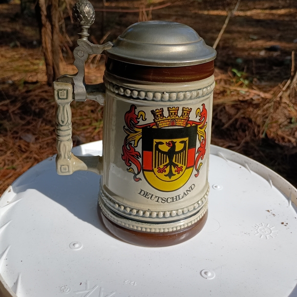 Other - Deutschland Beer Stein with Crest - Silver and Cream